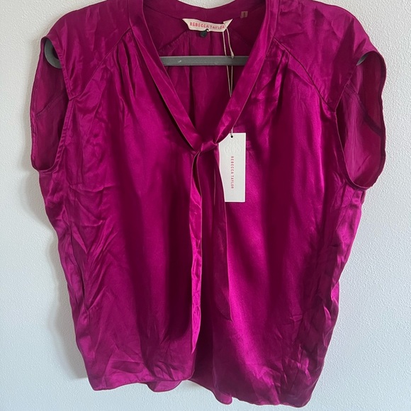 NWT Rebecca Taylor Silk Tie Front Magenta Blouse, size 2 - Picture 2 of 6